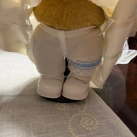 Wedding Teddy Bear Couple in Cream Outfits. Bride. Groom.